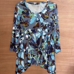 LOGO Lori Goldstein multicolour tunic Large asymmetrical pockets floral abstract